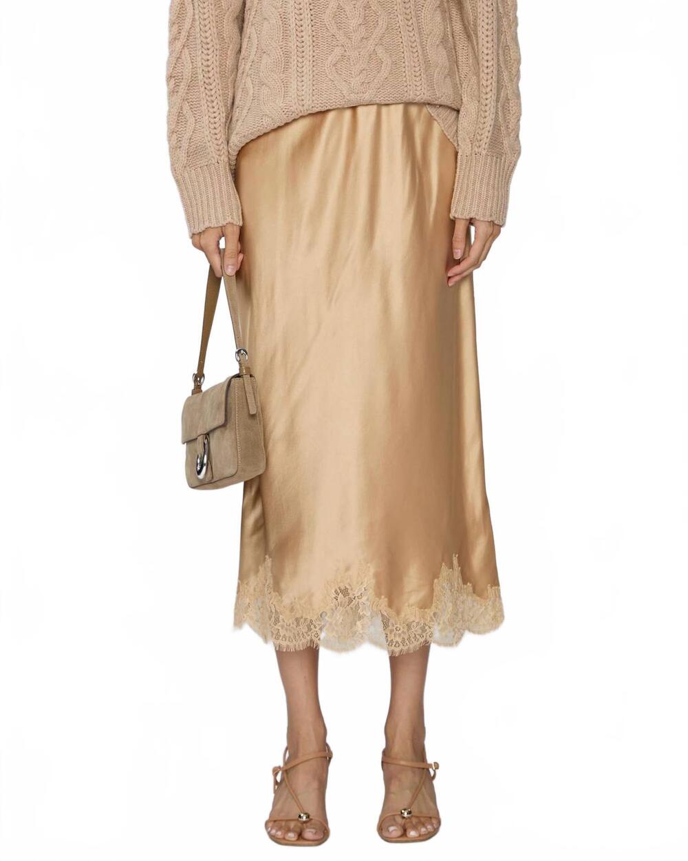 NEW LOVESHACKFANCY malina midi skirt in camel charm